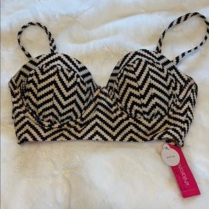 Xhilaration black and cream striped swim top